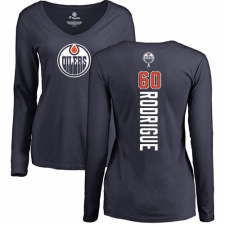 NHL Women's Adidas Edmonton Oilers #60 Olivier Rodrigue Navy Blue Backer Slim Fit Long Sleeve T-Shirt