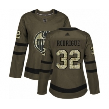 Women's Edmonton Oilers #32 Olivier Rodrigue Authentic Green Salute to Service Hockey Jersey