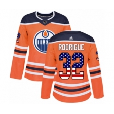 Women's Edmonton Oilers #32 Olivier Rodrigue Authentic Orange USA Flag Fashion Hockey Jersey