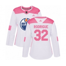 Women's Edmonton Oilers #32 Olivier Rodrigue Authentic White Pink Fashion Hockey Jersey