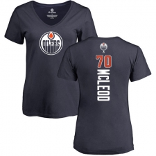 NHL Women's Adidas Edmonton Oilers #70 Ryan McLeod Navy Blue Backer Slim Fit V-Neck T-Shirt
