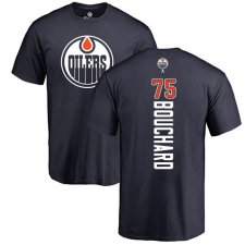 NHL Adidas Edmonton Oilers #75 Evan Bouchard Navy Blue Backer T-Shirt