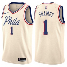 Men's Nike Philadelphia 76ers #1 Landry Shamet Swingman Cream NBA Jersey - City Edition
