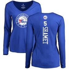 NBA Women's Nike Philadelphia 76ers #5 Landry Shamet Royal Blue Backer Long Sleeve T-Shirt