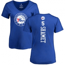 NBA Women's Nike Philadelphia 76ers #5 Landry Shamet Royal Blue Backer T-Shirt