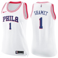 Women's Nike Philadelphia 76ers #1 Landry Shamet Swingman White Pink Fashion NBA Jersey