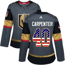 Women's Adidas Vegas Golden Knights #40 Ryan Carpenter Authentic Gray USA Flag Fashion NHL Jersey