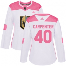 Women's Adidas Vegas Golden Knights #40 Ryan Carpenter Authentic White Pink Fashion NHL Jersey