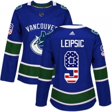 Women's Adidas Vancouver Canucks #9 Brendan Leipsic Authentic Blue USA Flag Fashion NHL Jersey