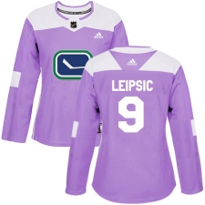 Women's Adidas Vancouver Canucks #9 Brendan Leipsic Authentic Purple Fights Cancer Practice NHL Jersey