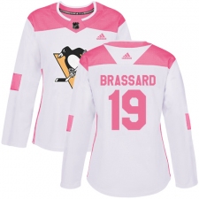 Women's Adidas Pittsburgh Penguins #19 Derick Brassard Authentic White Pink Fashion NHL Jersey