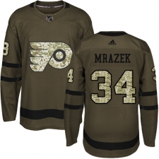 Men's Adidas Philadelphia Flyers #34 Petr Mrazek Premier Green Salute to Service NHL Jersey