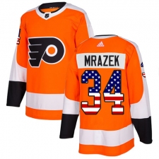 Youth Adidas Philadelphia Flyers #34 Petr Mrazek Authentic Orange USA Flag Fashion NHL Jersey