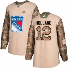 Men's Adidas New York Rangers #12 Peter Holland Authentic Camo Veterans Day Practice NHL Jersey