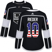 Women's Adidas Los Angeles Kings #10 Tobias Rieder Authentic Black USA Flag Fashion NHL Jersey