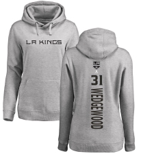 NHL Women's Adidas Los Angeles Kings #31 Scott Wedgewood Ash Backer Pullover Hoodie