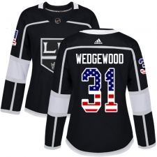 Women's Adidas Los Angeles Kings #31 Scott Wedgewood Authentic Black USA Flag Fashion NHL Jersey