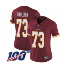 Women's Washington Redskins #73 Chase Roullier Burgundy Red Team Color Vapor Untouchable Limited Player 100th Season Football Jersey