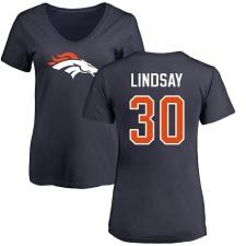 NFL Women's Nike Denver Broncos #30 Phillip Lindsay Navy Blue Name & Number Logo T-Shirt