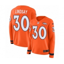 Women's Nike Denver Broncos #30 Phillip Lindsay Limited Orange Therma Long Sleeve NFL Jersey
