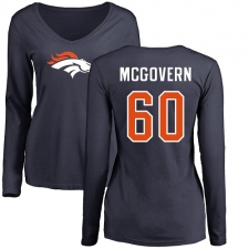 NFL Women's Nike Denver Broncos #60 Connor McGovern Navy Blue Name & Number Logo Long Sleeve T-Shirt