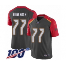 Youth Tampa Bay Buccaneers #77 Caleb Benenoch Limited Gray Inverted Legend 100th Season Football Jersey