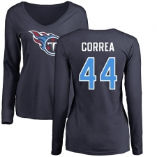NFL Women's Nike Tennessee Titans #44 Kamalei Correa Navy Blue Name & Number Logo Long Sleeve T-Shirt