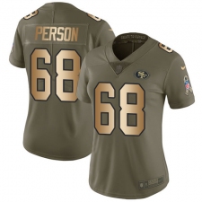 Women Nike San Francisco 49ers #68 Mike Person Limited Olive Gold 2017 Salute to Service NFL Jersey