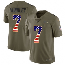 Men's Nike Seattle Seahawks #7 Brett Hundley Limited Olive USA Flag 2017 Salute to Service NFL Jersey