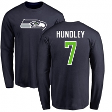 NFL Nike Seattle Seahawks #7 Brett Hundley Navy Blue Name & Number Logo Long Sleeve T-Shirt