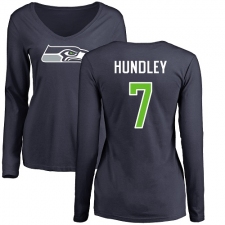 NFL Women's Nike Seattle Seahawks #7 Brett Hundley Navy Blue Name & Number Logo Long Sleeve T-Shirt