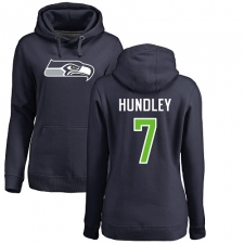 NFL Women's Nike Seattle Seahawks #7 Brett Hundley Navy Blue Name & Number Logo Pullover Hoodie