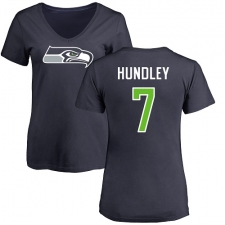 NFL Women's Nike Seattle Seahawks #7 Brett Hundley Navy Blue Name & Number Logo T-Shirt