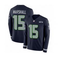 Men's Nike Seattle Seahawks #15 Brandon Marshall Limited Navy Blue Therma Long Sleeve NFL Jersey