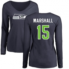 NFL Women's Nike Seattle Seahawks #15 Brandon Marshall Navy Blue Name & Number Logo Long Sleeve T-Shirt
