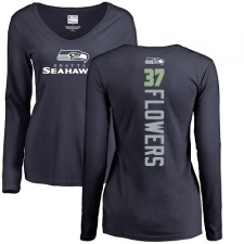 NFL Women's Nike Seattle Seahawks #37 Tre Flowers Navy Blue Backer Long Sleeve T-Shirt