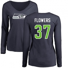 NFL Women's Nike Seattle Seahawks #37 Tre Flowers Navy Blue Name & Number Logo Long Sleeve T-Shirt
