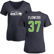 NFL Women's Nike Seattle Seahawks #37 Tre Flowers Navy Blue Name & Number Logo T-Shirt