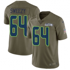 Men's Nike Seattle Seahawks #64 J.R. Sweezy Limited Olive 2017 Salute to Service NFL Jersey