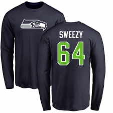NFL Nike Seattle Seahawks #64 J.R. Sweezy Navy Blue Name & Number Logo Long Sleeve T-Shirt