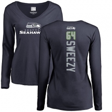 NFL Women's Nike Seattle Seahawks #64 J.R. Sweezy Navy Blue Backer Long Sleeve T-Shirt