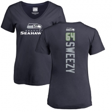 NFL Women's Nike Seattle Seahawks #64 J.R. Sweezy Navy Blue Backer T-Shirt