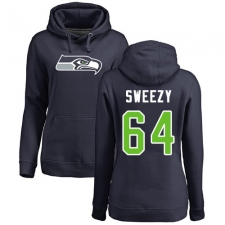 NFL Women's Nike Seattle Seahawks #64 J.R. Sweezy Navy Blue Name & Number Logo Pullover Hoodie