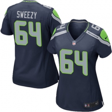 Women Nike Seattle Seahawks #64 J.R. Sweezy Game Navy Blue Team Color NFL Jersey