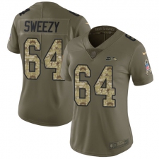 Women Nike Seattle Seahawks #64 J.R. Sweezy Limited Olive Camo 2017 Salute to Service NFL Jersey