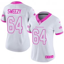Women Nike Seattle Seahawks #64 J.R. Sweezy Limited White Pink Rush Fashion NFL Jersey