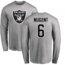 NFL Nike Oakland Raiders #6 Mike Nugent Ash Name & Number Logo Long Sleeve T-Shirt