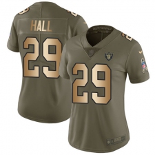 Women Nike Oakland Raiders #29 Leon Hall Limited Olive Gold 2017 Salute to Service NFL Jersey