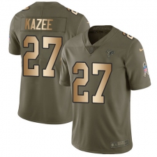 Men's Nike Atlanta Falcons #27 Damontae Kazee Limited Olive Gold 2017 Salute to Service NFL Jersey