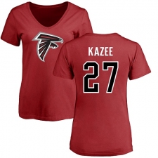 NFL Women's Nike Atlanta Falcons #27 Damontae Kazee Red Name & Number Logo T-Shirt